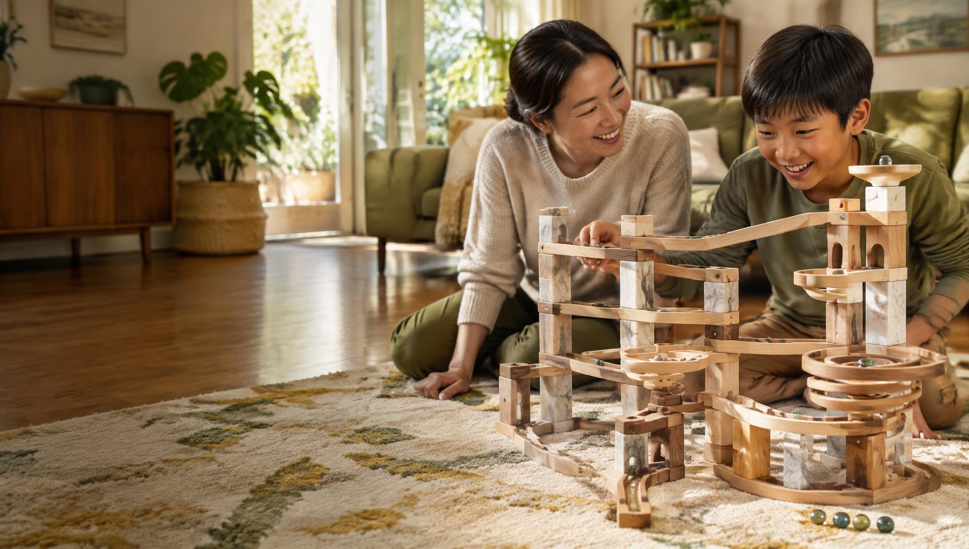 A child deeply engaged in a preferred building activity